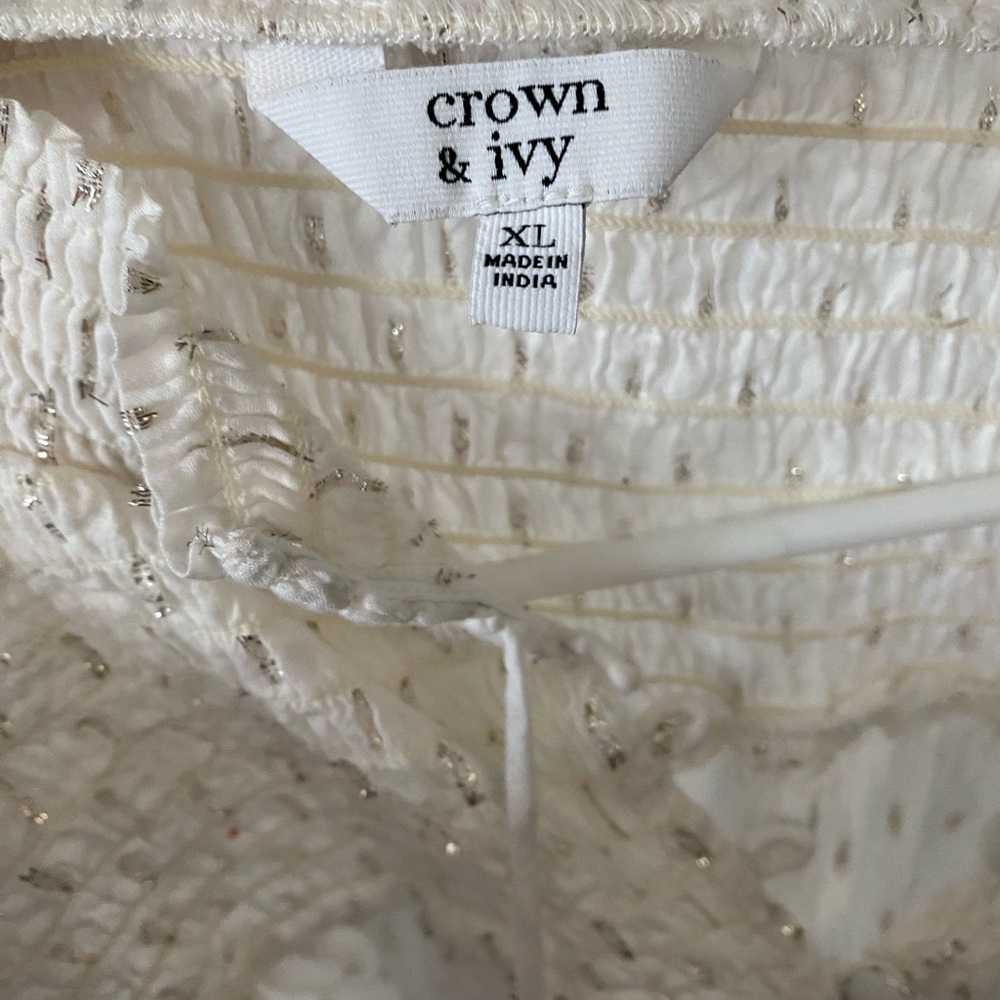 White with sparkle embellishment flowy long sleeved blouse